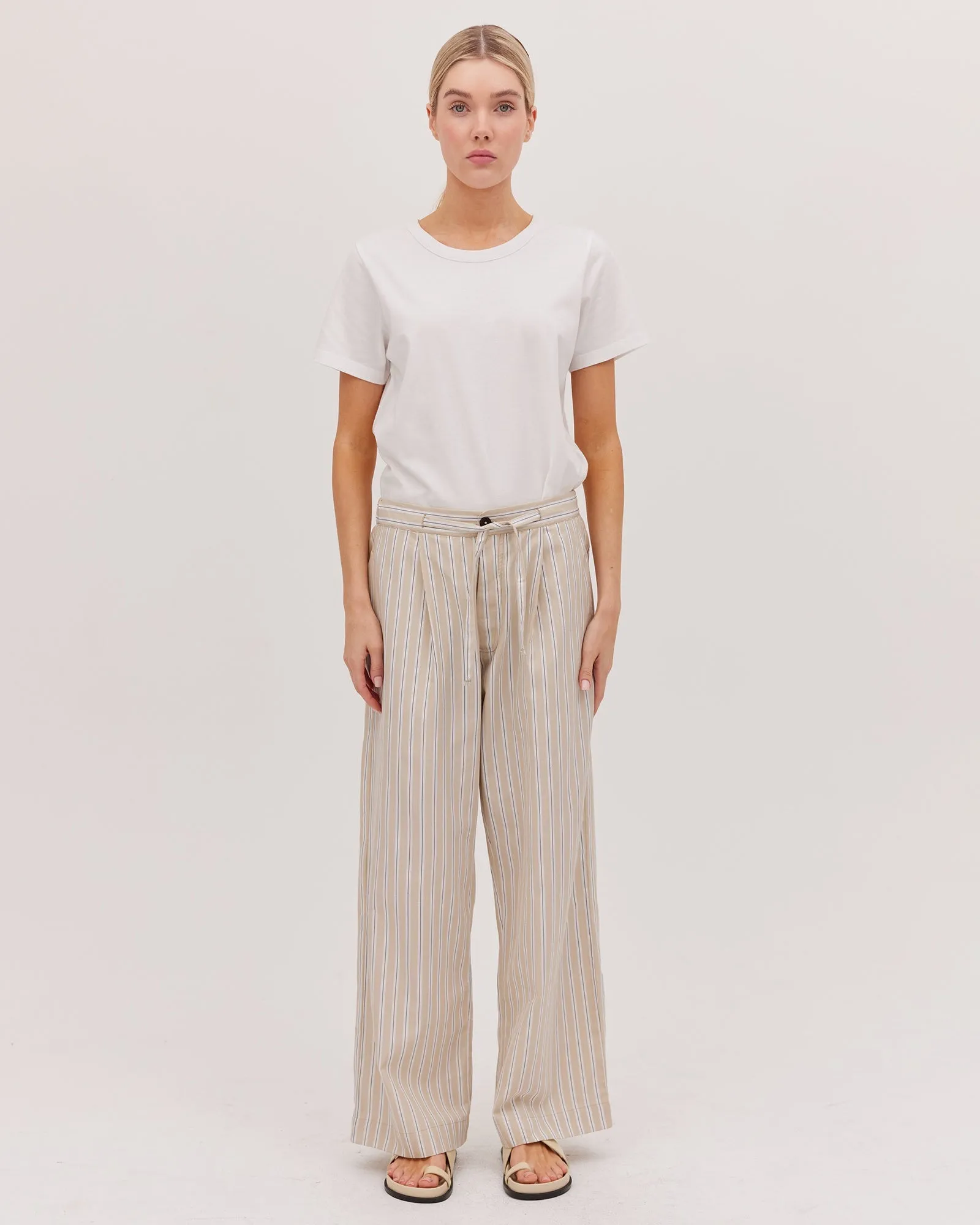 The Drawstring Tailored Pant - Oyster Stripe