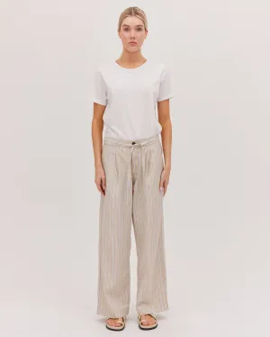 The Drawstring Tailored Pant - Oyster Stripe