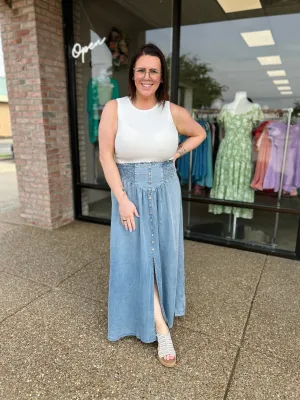 The Savannah Chambray Maxi Skirt