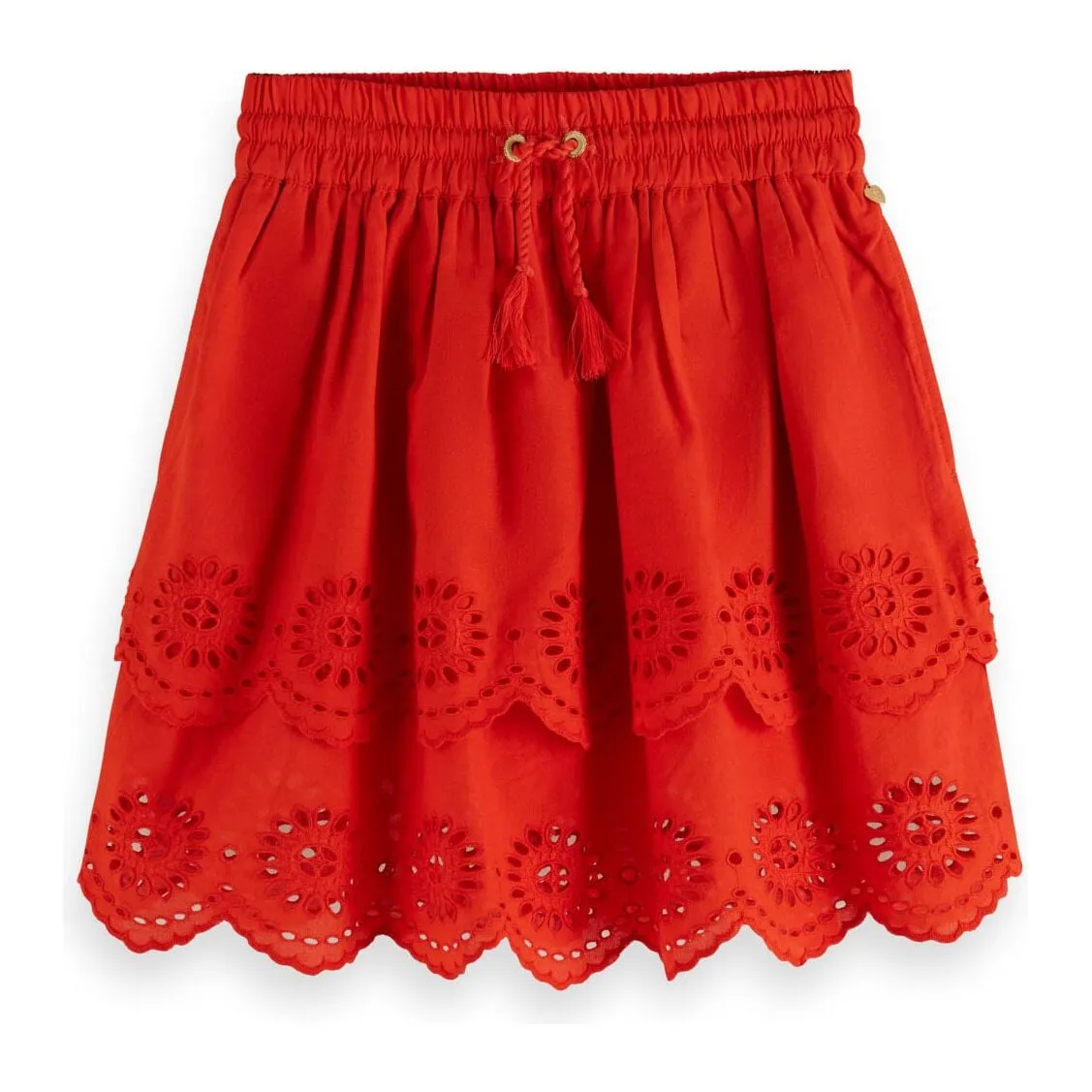 Tiered Broderie Anglaise Skirt - Lobster Red