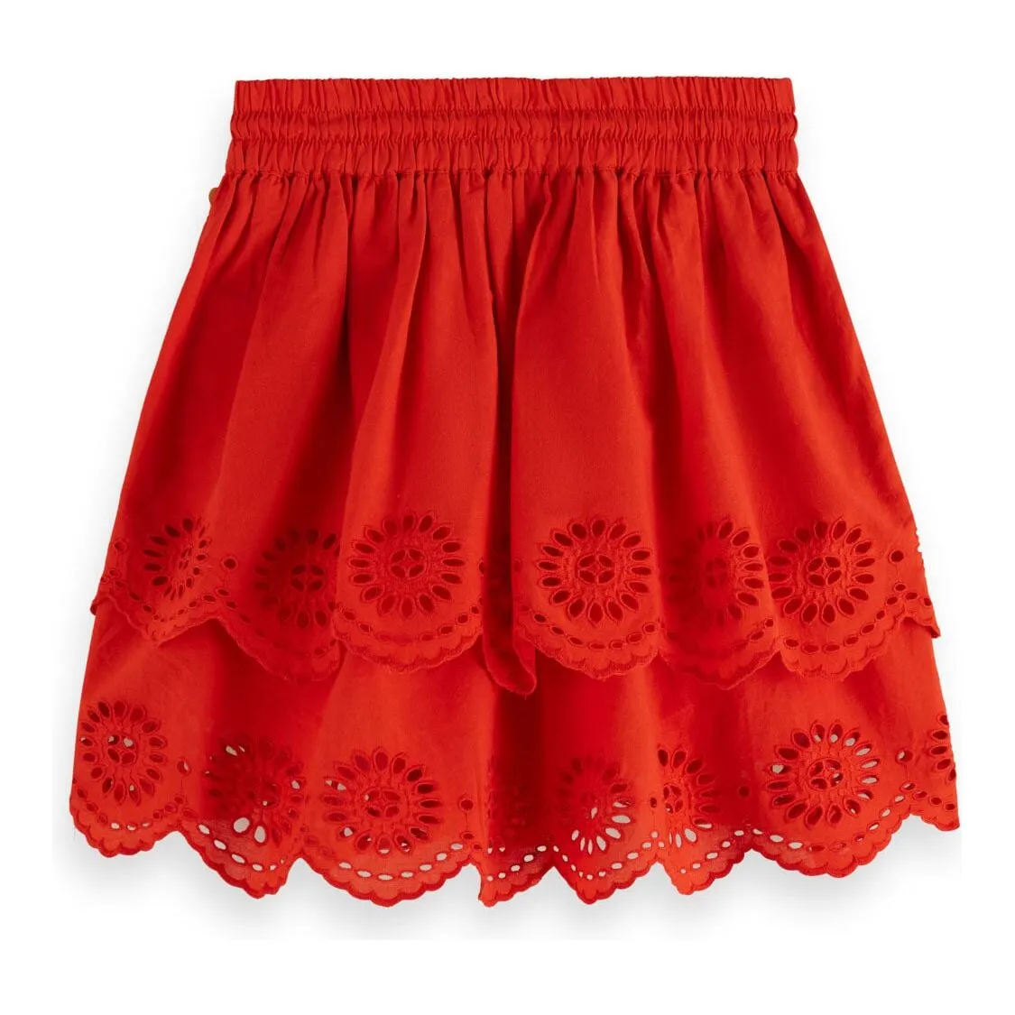 Tiered Broderie Anglaise Skirt - Lobster Red