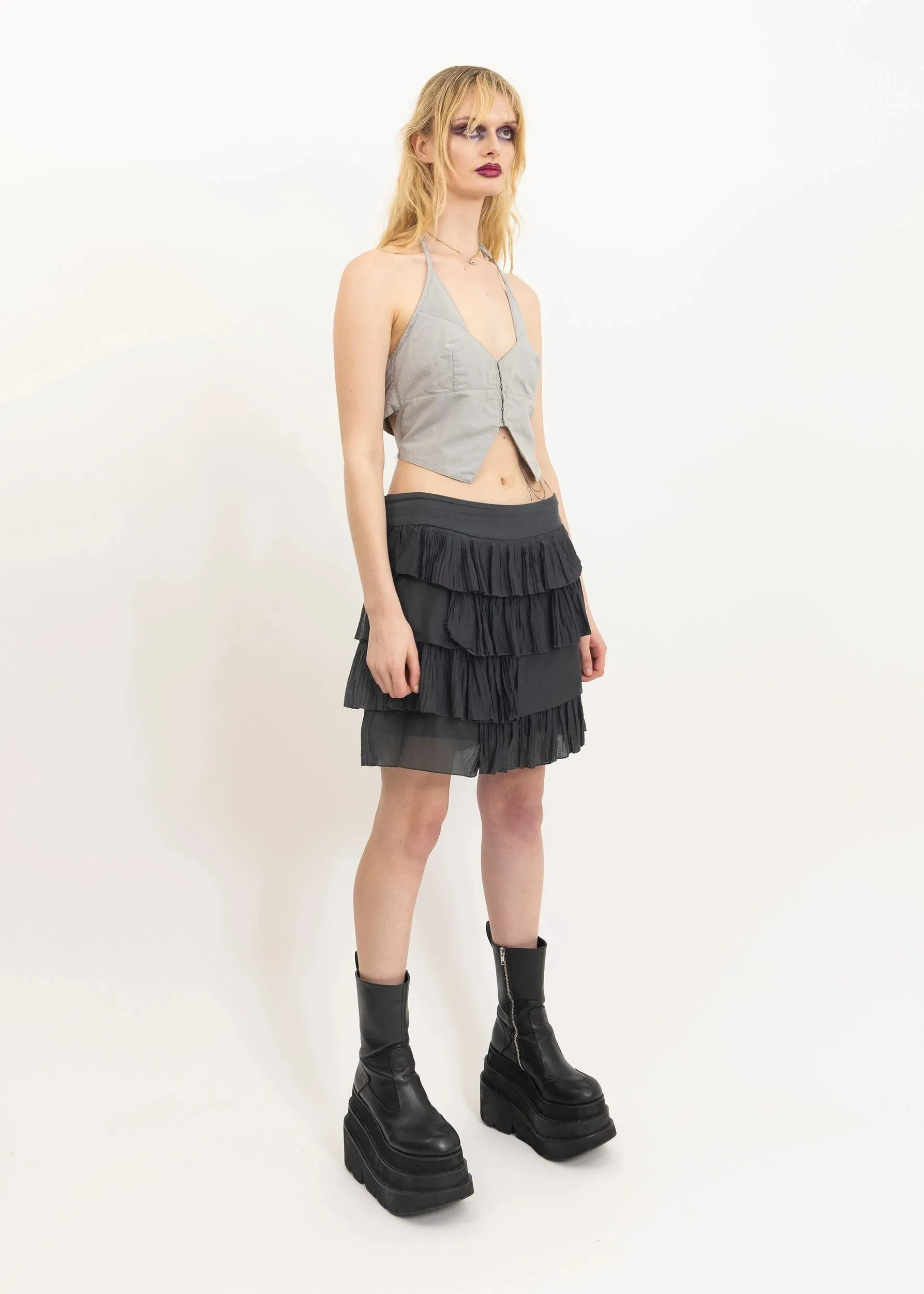 Tiered silk blend mini skirt
