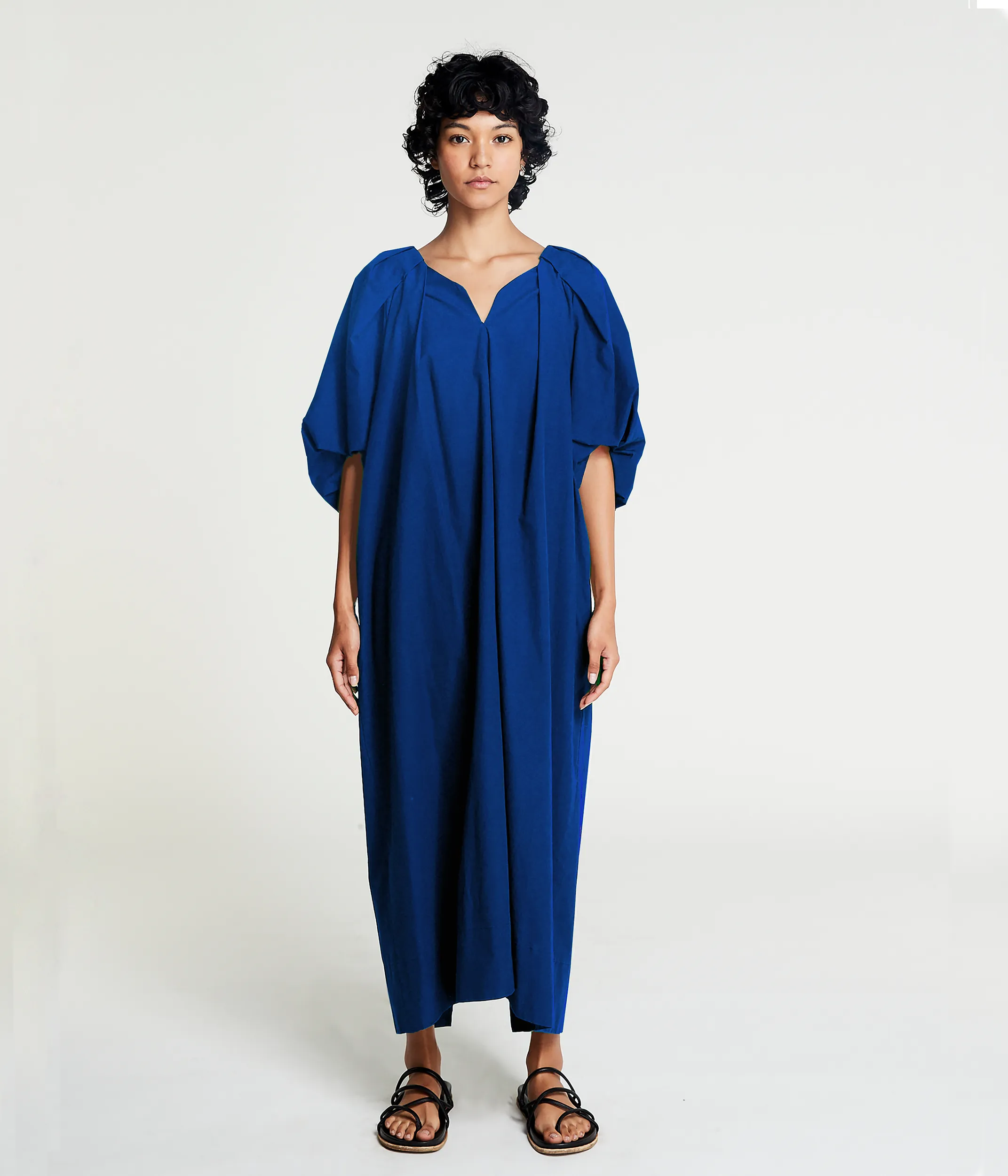 TUCKED COCOON DRESS IN BLUE