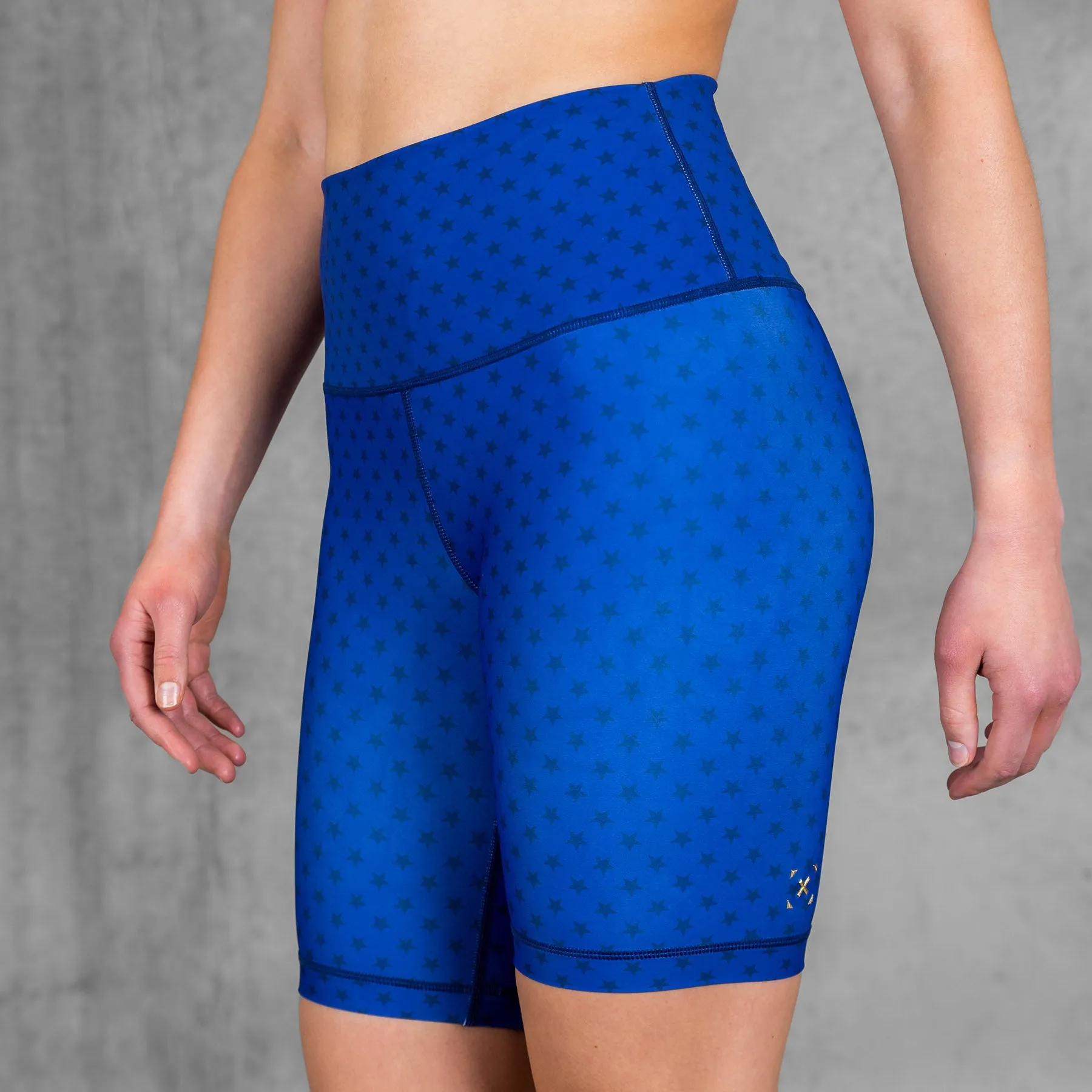 TWL X WONDER WOMAN - HIGH WAISTED EXTRA LONG BALANCE SHORTS - BLUE/ GOLD