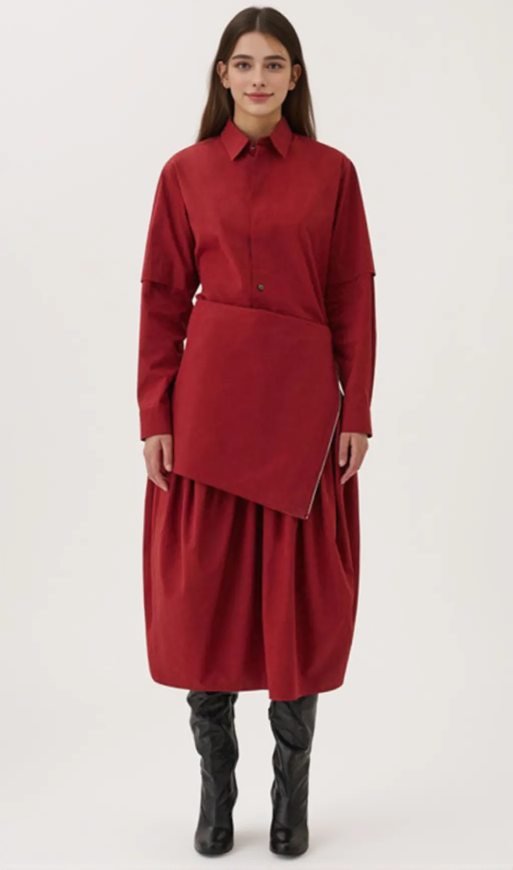 Two Way Ruched Detail Low Waist Cotton Blend Strapless Midi Dress - Red