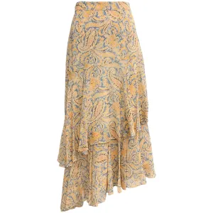 Veronica Beard Blue / Yellow Multi Silk Tiered Kaneli Skirt