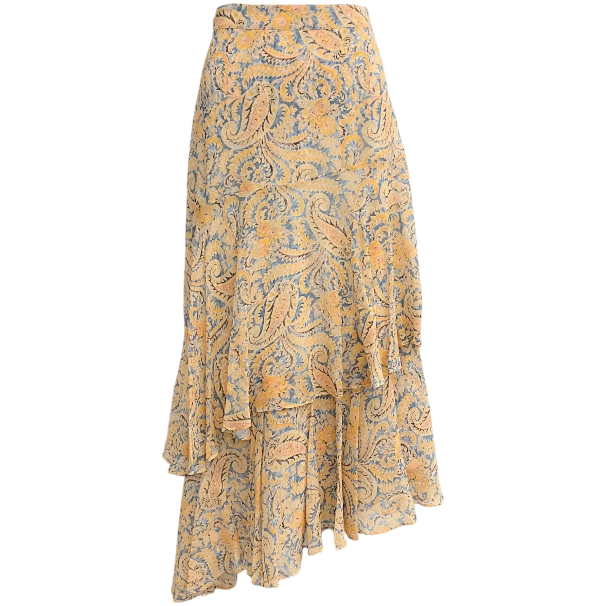 Veronica Beard Blue / Yellow Multi Silk Tiered Kaneli Skirt