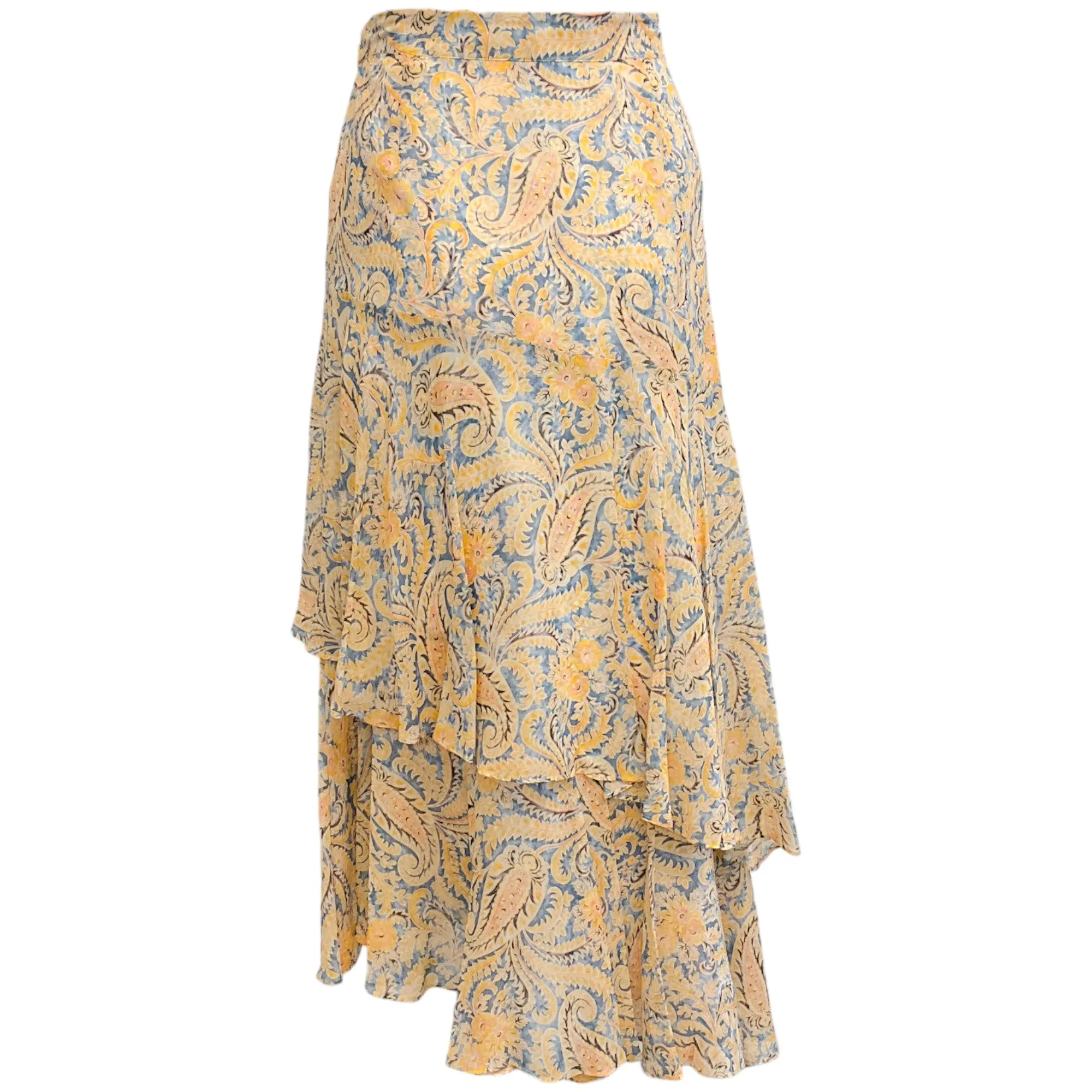 Veronica Beard Blue / Yellow Multi Silk Tiered Kaneli Skirt
