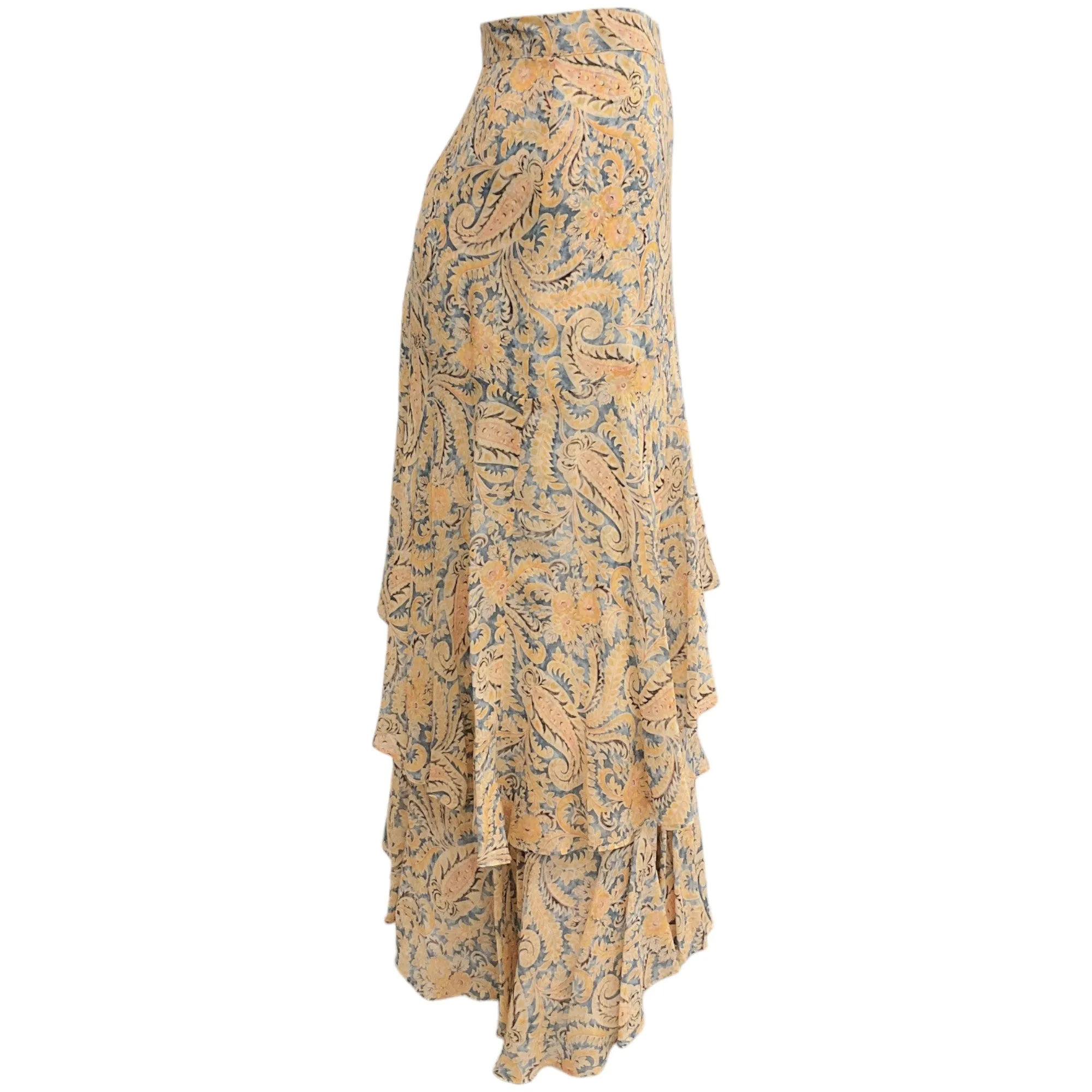 Veronica Beard Blue / Yellow Multi Silk Tiered Kaneli Skirt