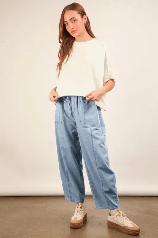 VERY J Washed Chambray Barrel Denim Pants