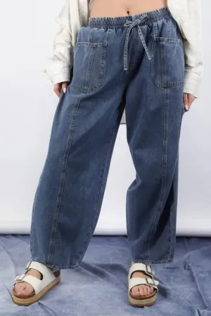 VERY J Washed Chambray Barrel Denim Pants