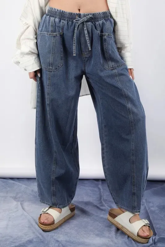 VERY J Washed Chambray Barrel Denim Pants