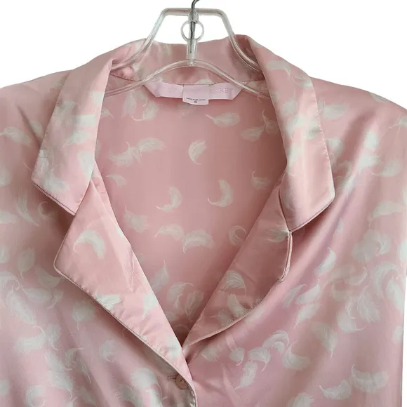 VICTORIA'S SECRET Pink White Feather Print 2-Piece Set Pants Top Pajamas Small