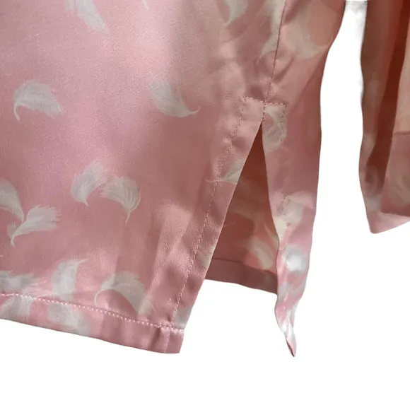 VICTORIA'S SECRET Pink White Feather Print 2-Piece Set Pants Top Pajamas Small