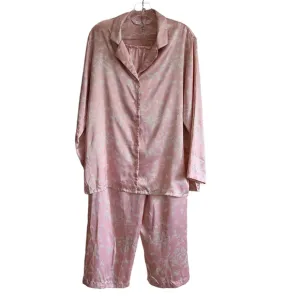 VICTORIA'S SECRET Pink White Feather Print 2-Piece Set Pants Top Pajamas Small