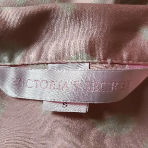 VICTORIA'S SECRET Pink White Feather Print 2-Piece Set Pants Top Pajamas Small