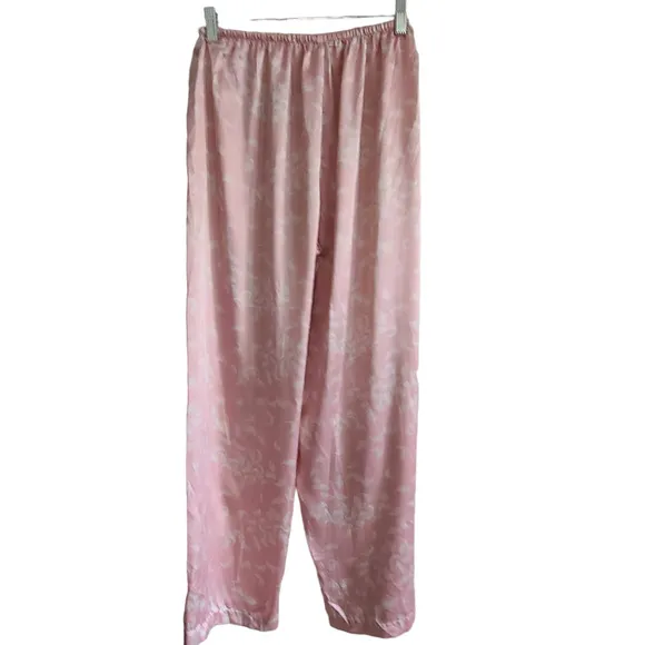 VICTORIA'S SECRET Pink White Feather Print 2-Piece Set Pants Top Pajamas Small