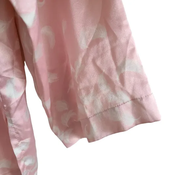 VICTORIA'S SECRET Pink White Feather Print 2-Piece Set Pants Top Pajamas Small