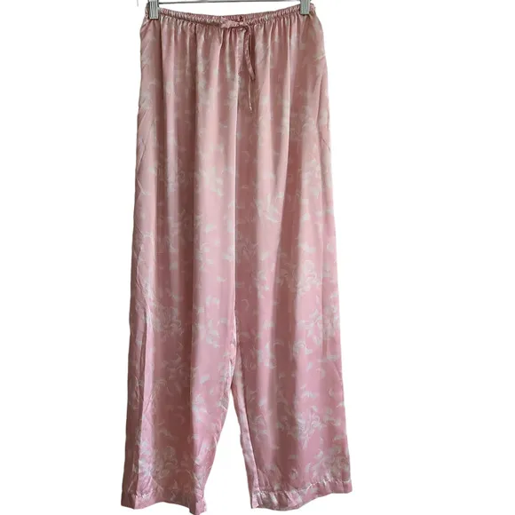 VICTORIA'S SECRET Pink White Feather Print 2-Piece Set Pants Top Pajamas Small