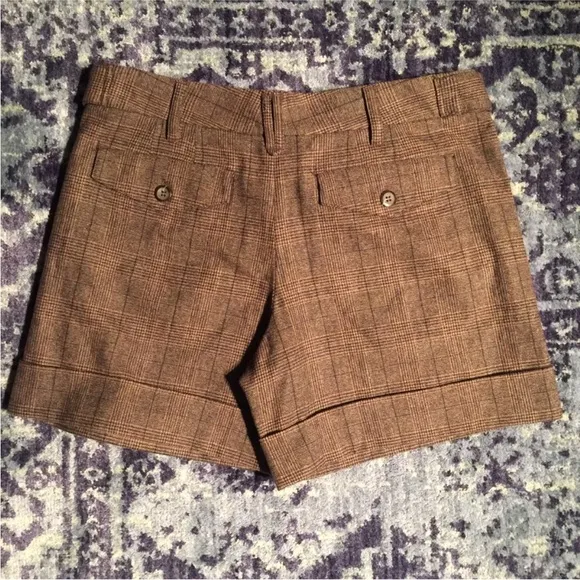 Vince Wool Cuff Shorts in Chocolate Brown Plaid