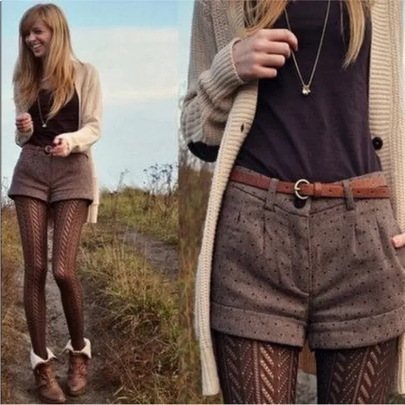 Vince Wool Cuff Shorts in Chocolate Brown Plaid
