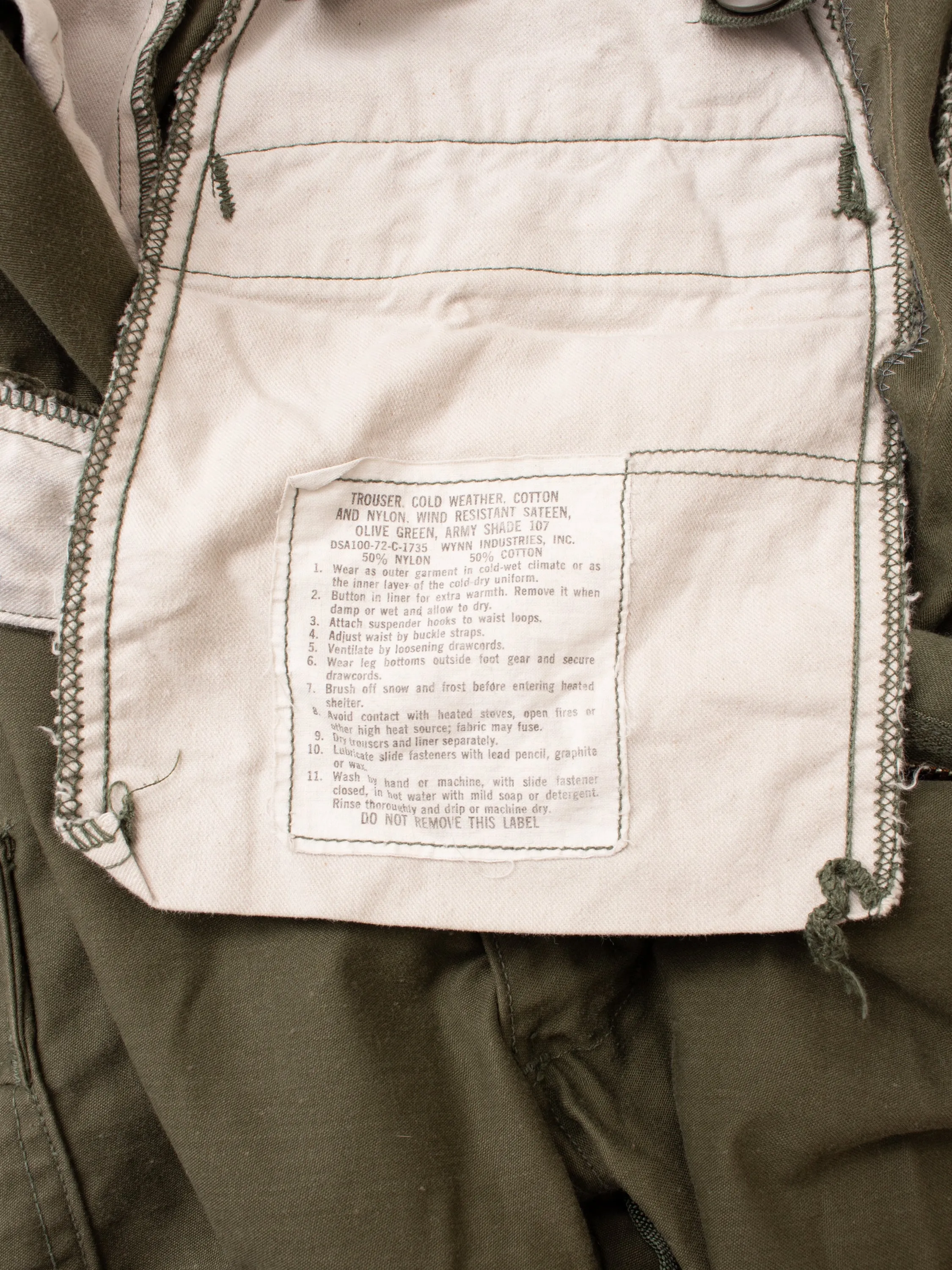 Vintage 1972 US Army M-65 Trouser Cold Weather