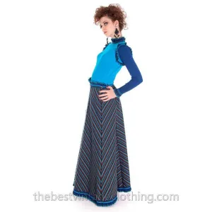 Vintage Avagolf Wool Knit Sweater Skirt Set 1970s Electric Blue Medium