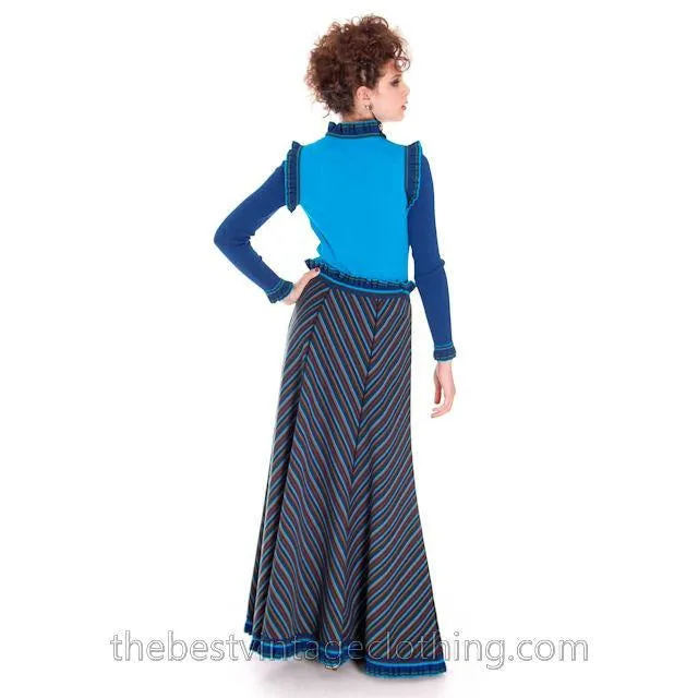 Vintage Avagolf Wool Knit Sweater Skirt Set 1970s Electric Blue Medium