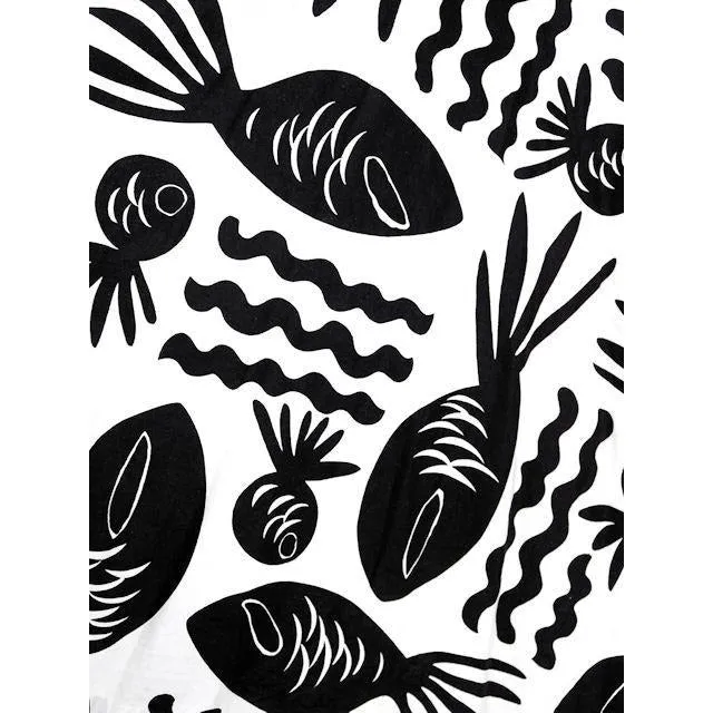 Vintage Cotton Circle Skirt Black & White Bold Whimsical Fish Print 1950s 26 Wais