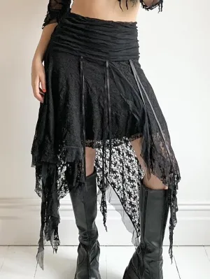 Vintage Irregular Wavy Edge Hem Lace Splicing Skirts