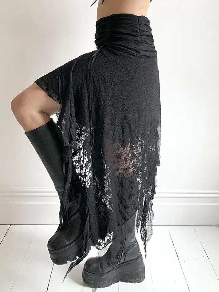 Vintage Irregular Wavy Edge Hem Lace Splicing Skirts