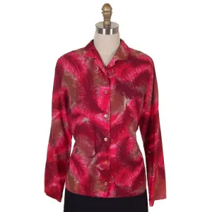 Vintage Lady Arrow Red Feather Print Cotton Blouse 1950s M-L VLV