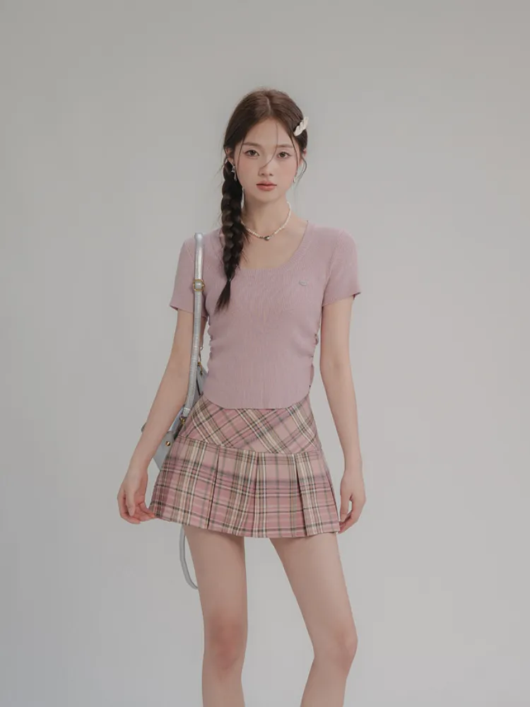 Vintage Plaid Pleated Mini Skirt