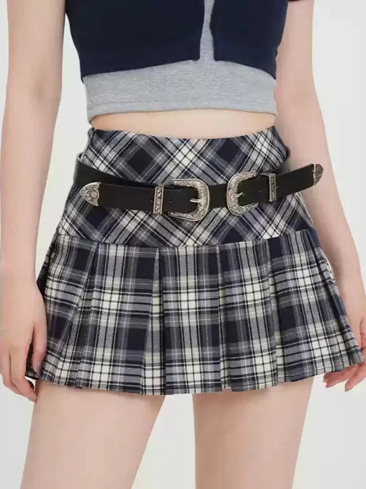 Vintage Plaid Pleated Mini Skirt