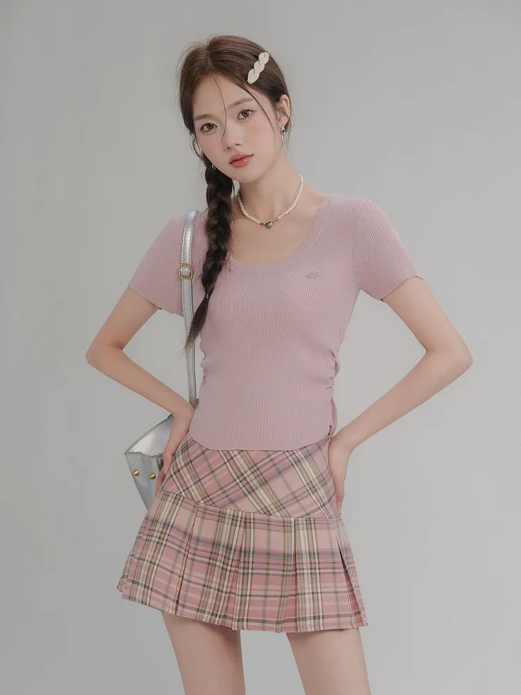 Vintage Plaid Pleated Mini Skirt