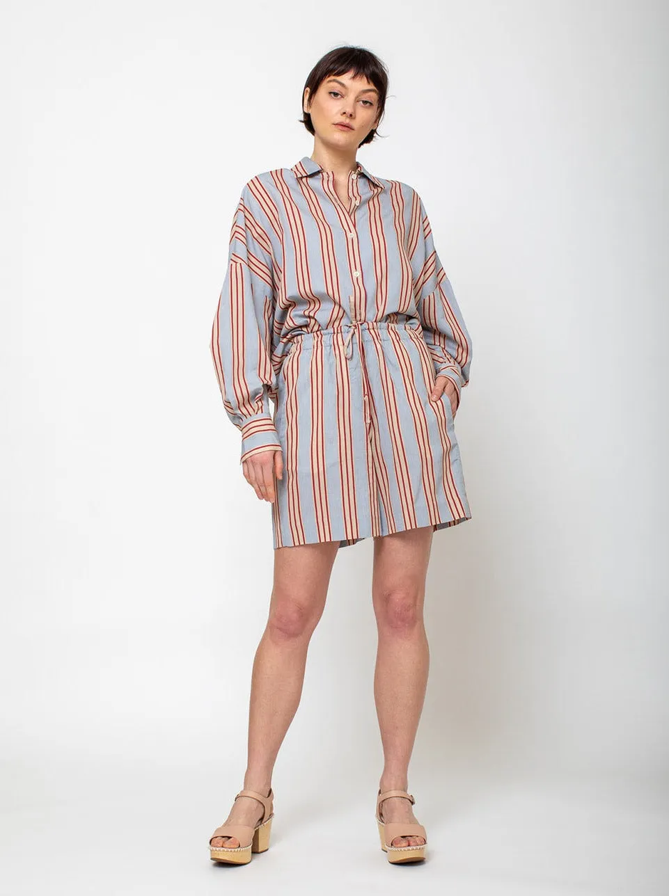 Violetta Shorts - Grey with Red Stripes