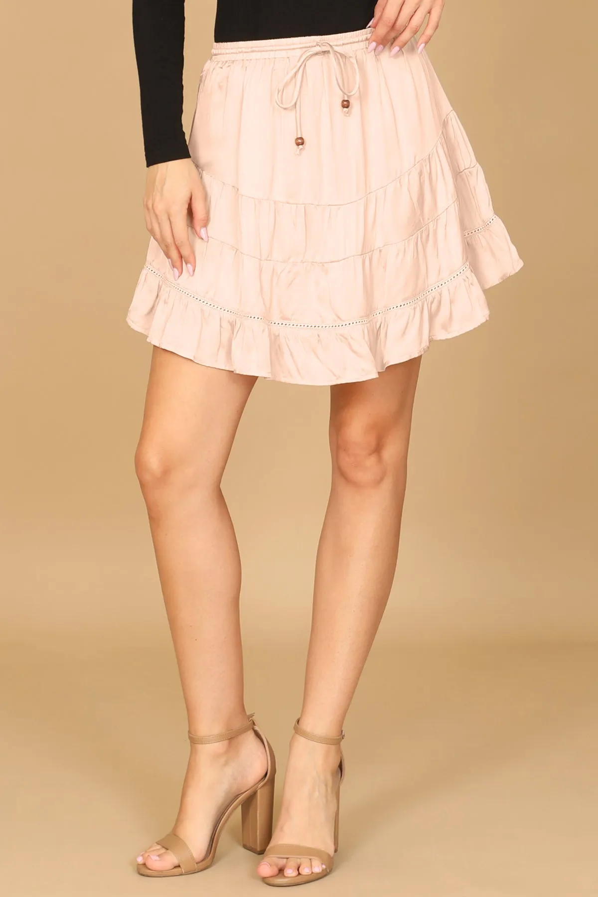 WAIST TIE TIERED SKIRT