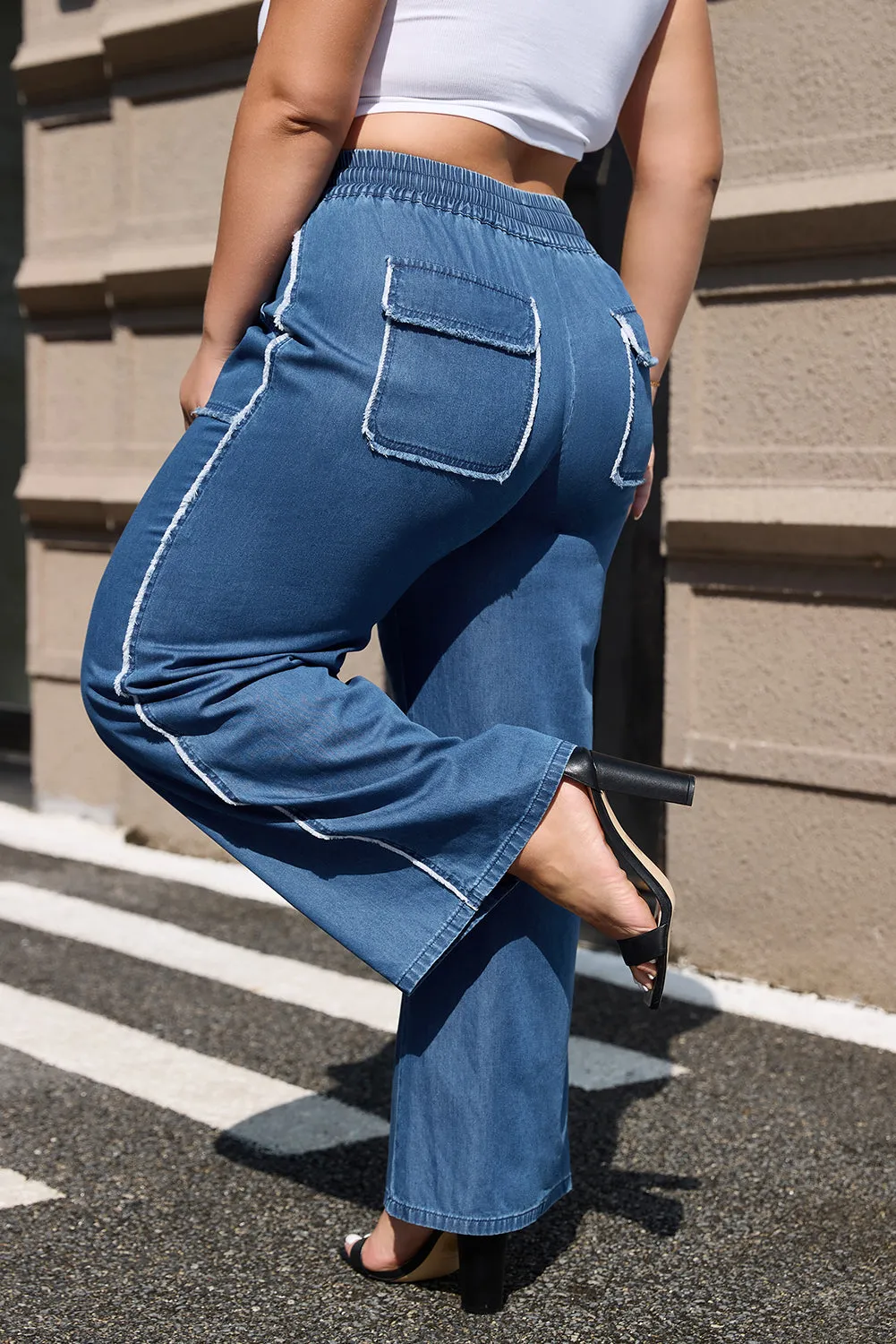 Washed Denim Chambray Plus Size Pants