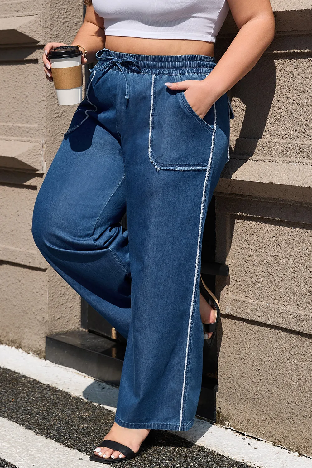 Washed Denim Chambray Plus Size Pants