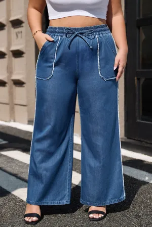 Washed Denim Chambray Plus Size Pants