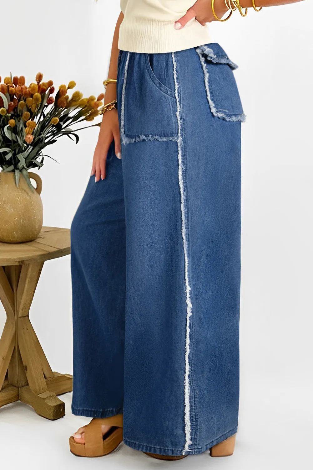 Washed Denim Chambray Plus Size Pants