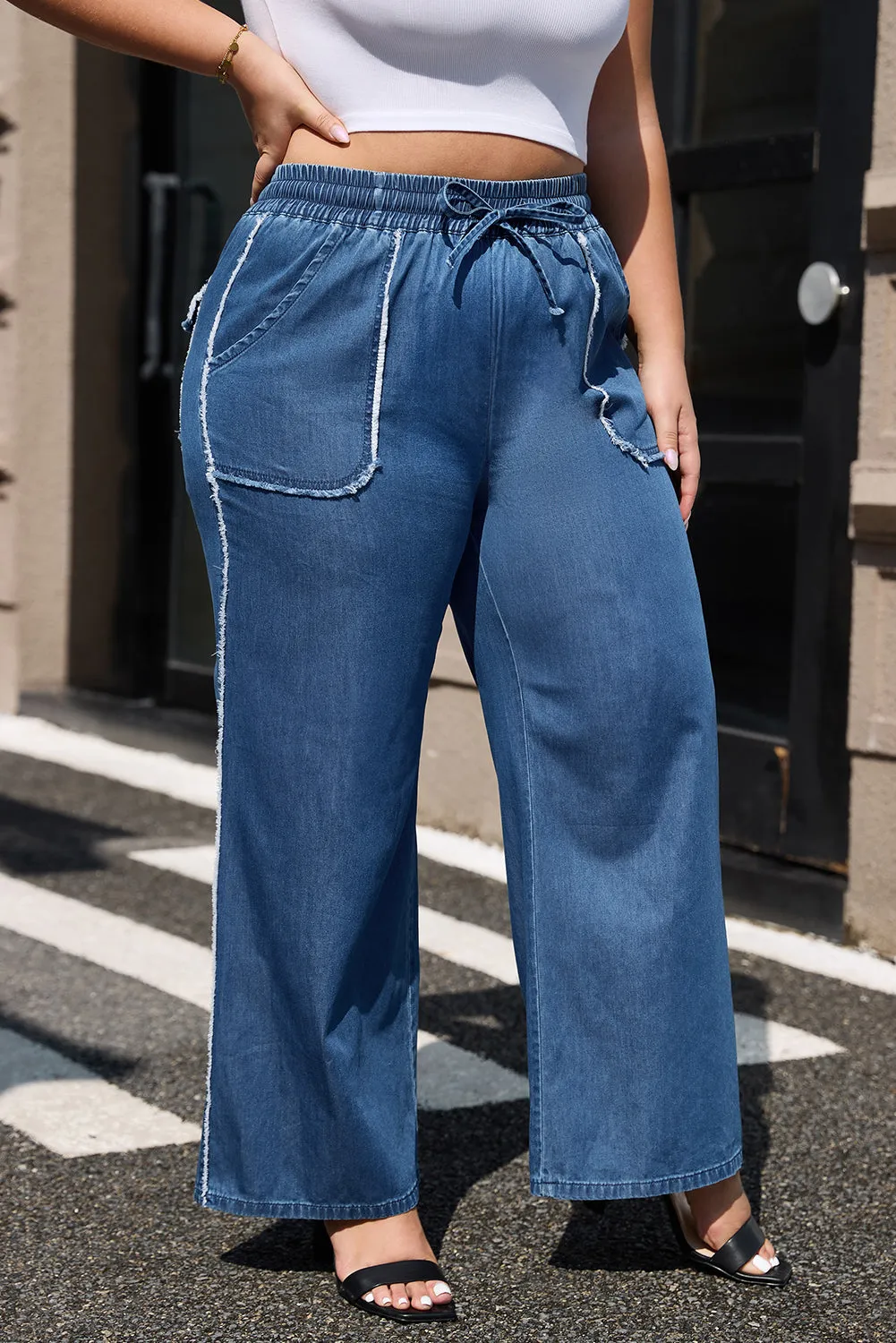 Washed Denim Chambray Plus Size Pants