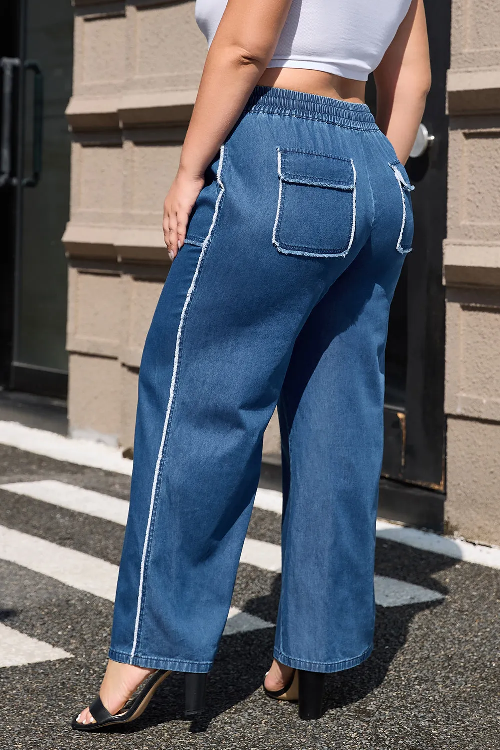 Washed Denim Chambray Plus Size Pants