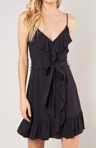 Washed Ruffle Wrap Tie Waist Dress