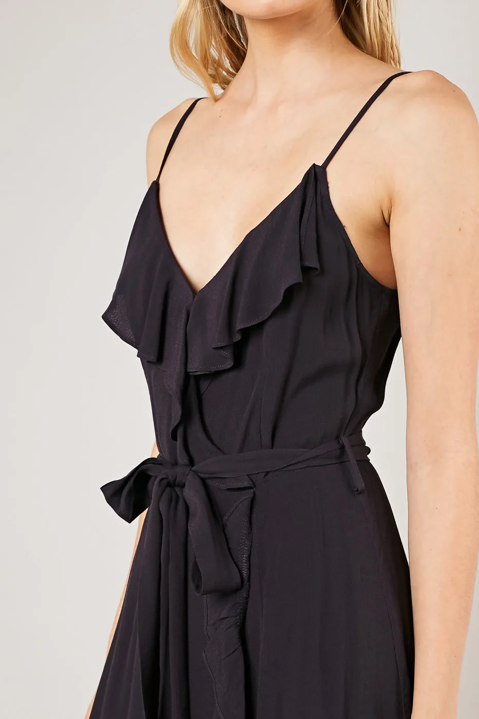 Washed Ruffle Wrap Tie Waist Dress
