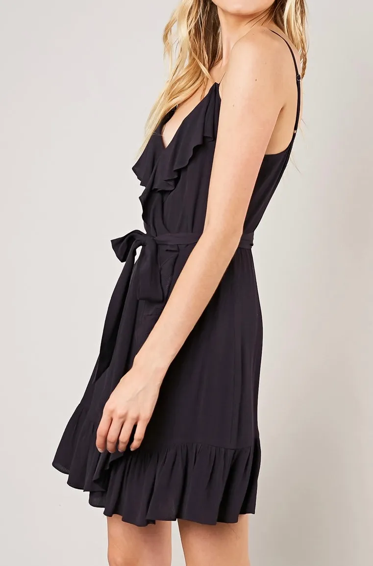 Washed Ruffle Wrap Tie Waist Dress