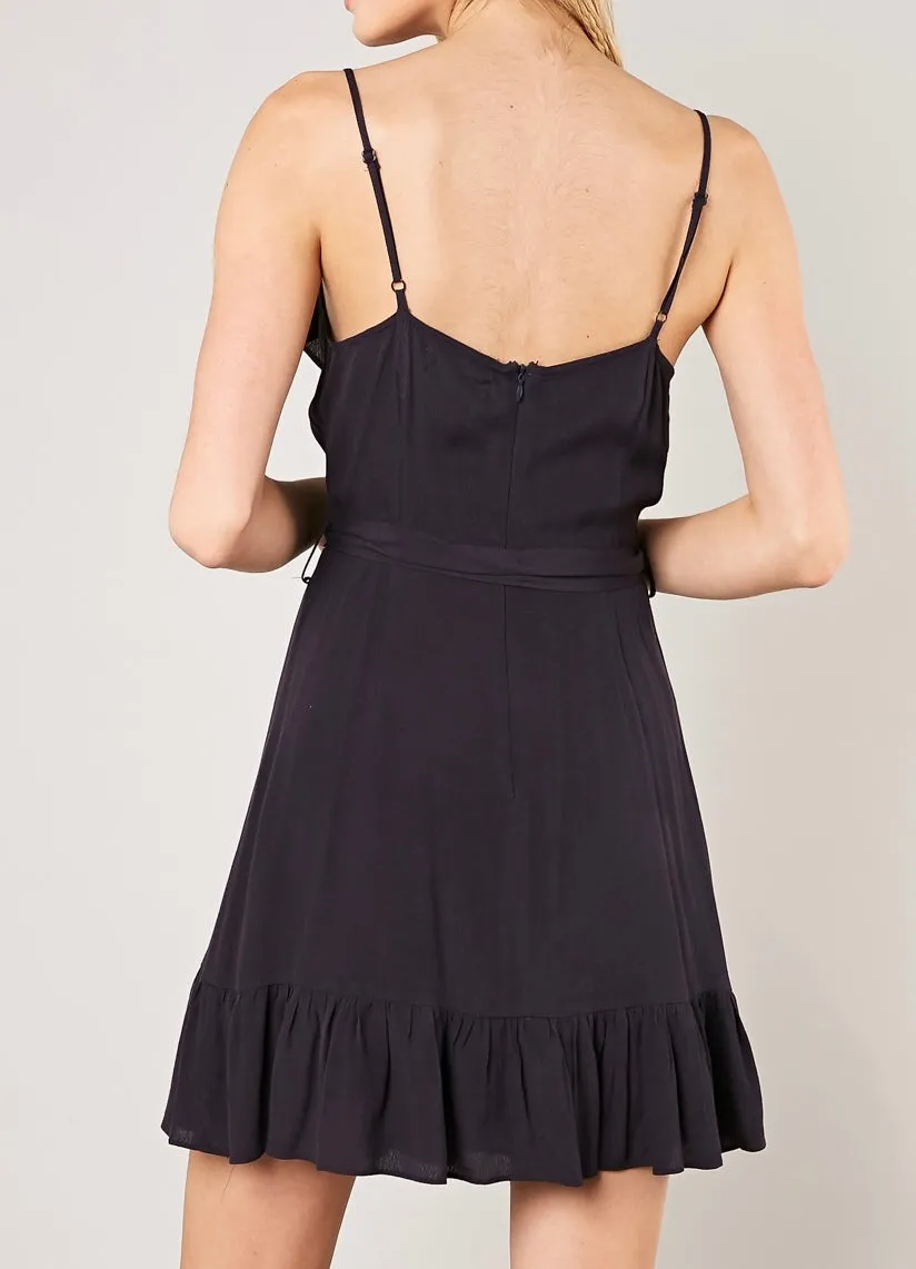 Washed Ruffle Wrap Tie Waist Dress