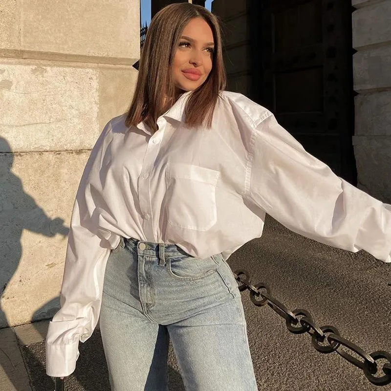 White Long Sleeves Stand Collar Women Shirts