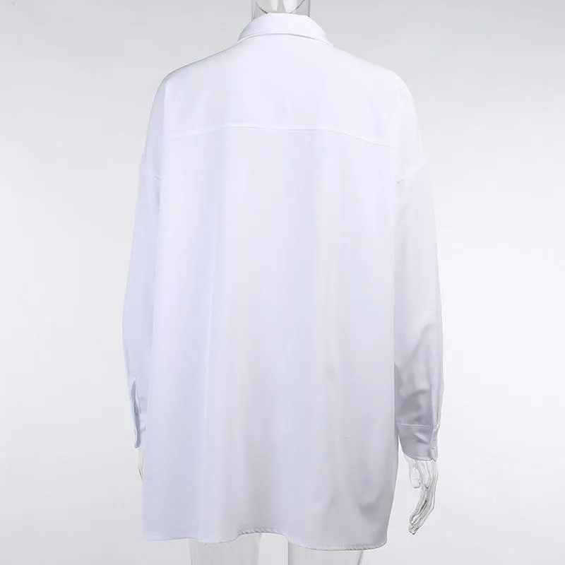 White Long Sleeves Stand Collar Women Shirts