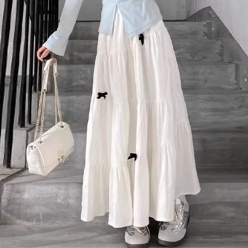 White Tiered Skirt With Satin Bow